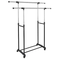 Двойная телескопическая вешалка стойка для одежды напольная Double Pole Black and Silver
