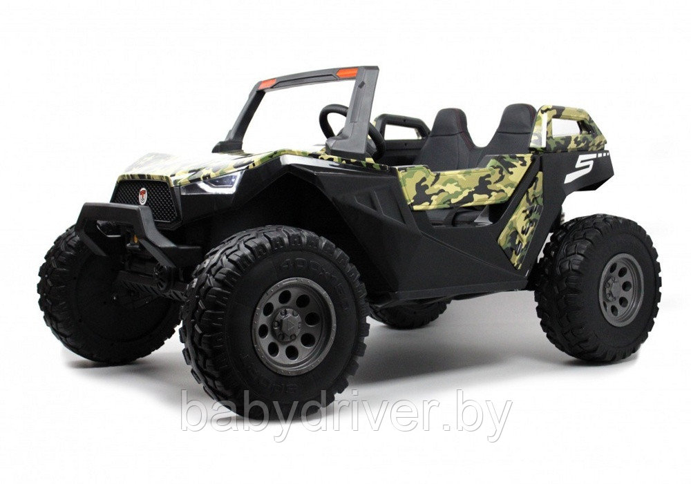 Детский электромобиль RiverToys A707AA LUX 4WD (зелёный камуфляж) Кондиционер двухместный полноприводный