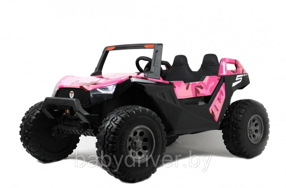 Детский электромобиль RiverToys A707AA LUX 4WD (розовый камуфляж) Кондиционер двухместный полноприводный