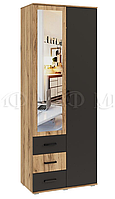 Шкаф двухдверный платяной Белла Афина с зеркалом графит/дуб крафт