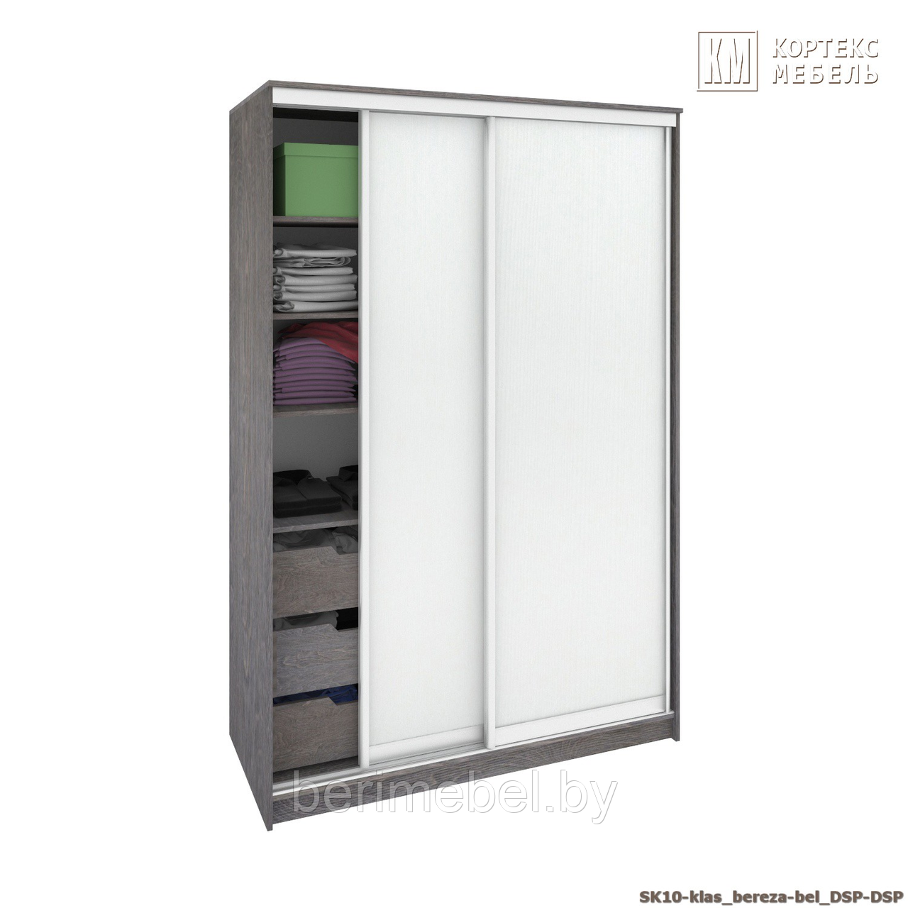 Шкаф-купе Сенатор ШК-10 (гл.650ММ.) (1,45М) классика, ДСП+ДСП, берёза / Белый КОРТЕКС