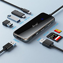 Переходник для ноутбука 8в1 - Profit YC-930 (Type-C - 3xUSB, HDMI, 2xType-C, SD, MicroSD)