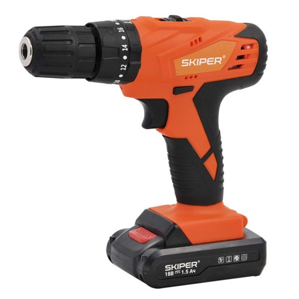 Аккумуляторная дрель-шуруповерт SKIPER (УДАРНЫЙ, 2 ск, Li-ion 18В, 2 акк, 1,5 А/ч, кейс)