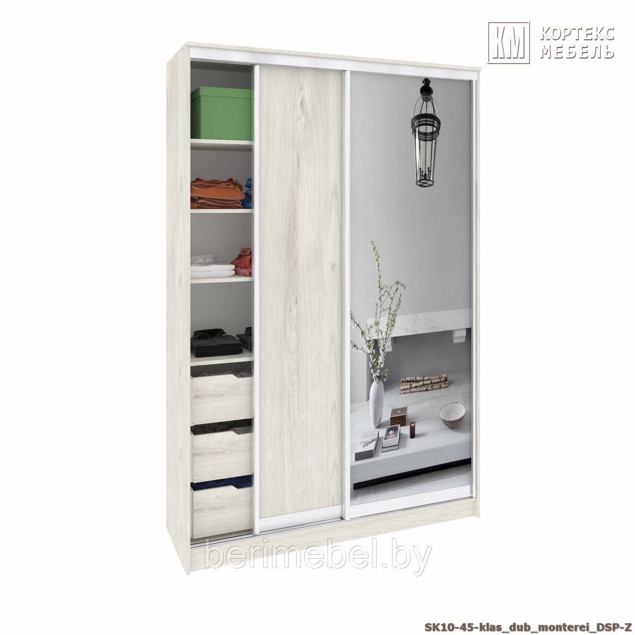 Шкаф-купе СЕНАТОР ШК10-45 (1,45М ) (ГЛ.450ММ.) классика, ДСП+Зеркало, Дуб монтерей Кортекс