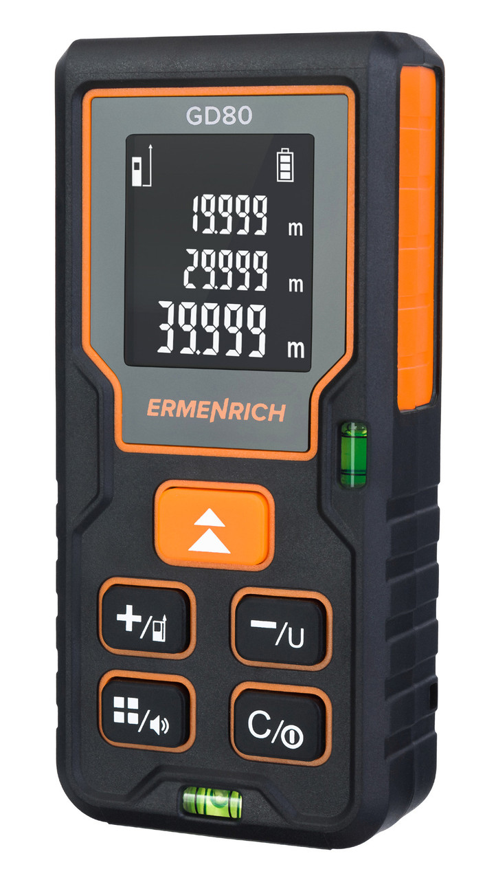Дальномер Ermenrich Reel GD80 (80м, красный лазер, замеры S/V, +/-, 20знач., 2xAAA)