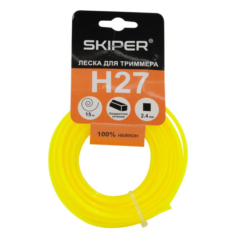 Леска SKIPER H27 (ф 2.4 мм х 15 м квадратн. сеч.,желт.)