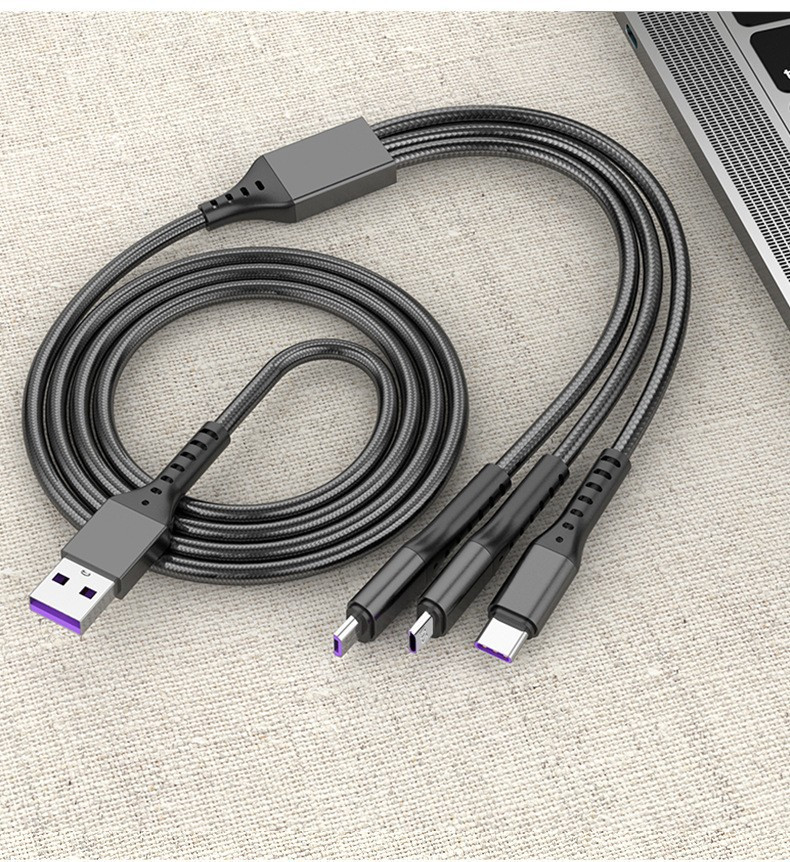Универсальный зарядный кабель 3-в-1 USB Type-C - Lightning - MicroUSB, 5А, 1.2 метра, черный 556908, фото 1