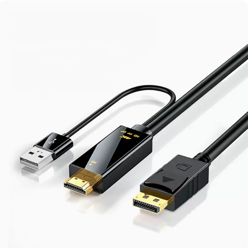 Кабель HDMI - DisplayPort - USB, UltraHD 4K, папа-папа, 1,8 метра, черный 556904