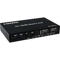 Матричный коммутатор - свитч-сплиттер 4×2 HDMI PRO, 4K 60HZ, оптика (Toslink/SPDIF), jack 3.5mm (AUX), пульт,