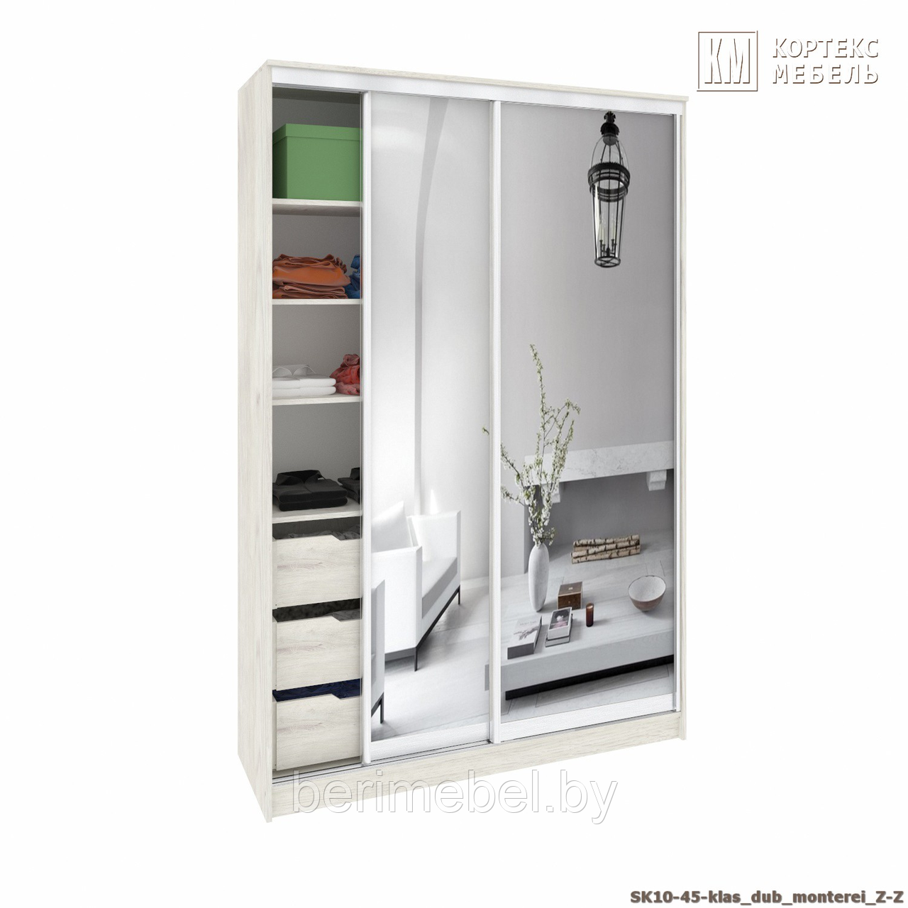 Шкаф-купе СЕНАТОР ШК10-45 (1,45М ) (ГЛ.450ММ.) классика, Зеркало+Зеркало дуб монтерей Кортекс