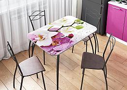 Стол кухонный прямоугольный - Орхидея Сиреневая (Опора чёрная)