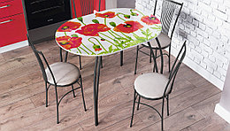 Стол кухонный овальный - Маки (Опора чёрная)