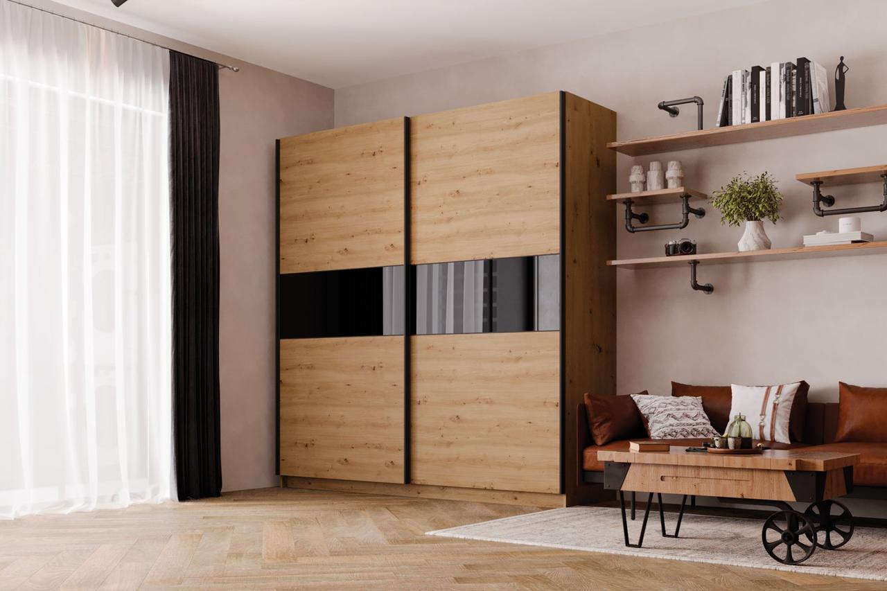 Шкаф-купе Марвин-3 СТЛ. 532.05 - Дуб дикий / Чёрный глянец / Софт Тач Чёрный (Столлайн)