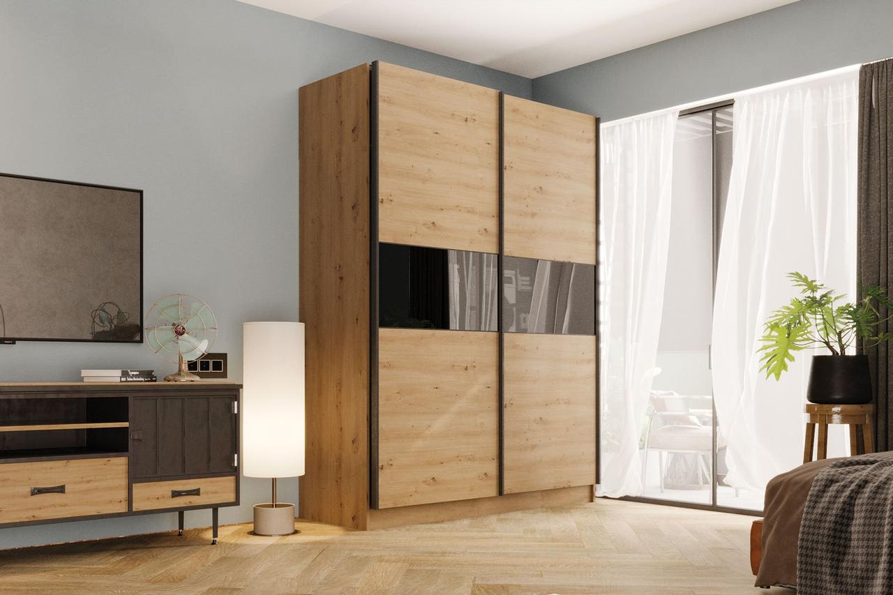 Шкаф-купе Марвин-3 СТЛ. 532.06 - Дуб дикий / Чёрный глянец / Софт Тач Чёрный (Столлайн)