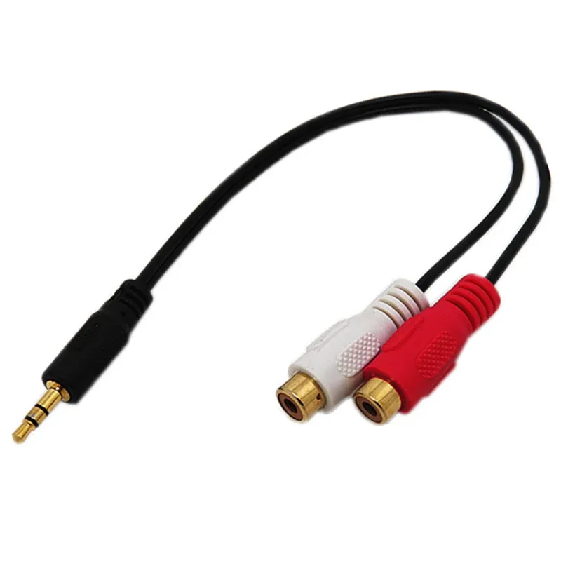 Кабель 2x RCA - jack 3.5mm (AUX), мама-папа, 0,1 метра, черный