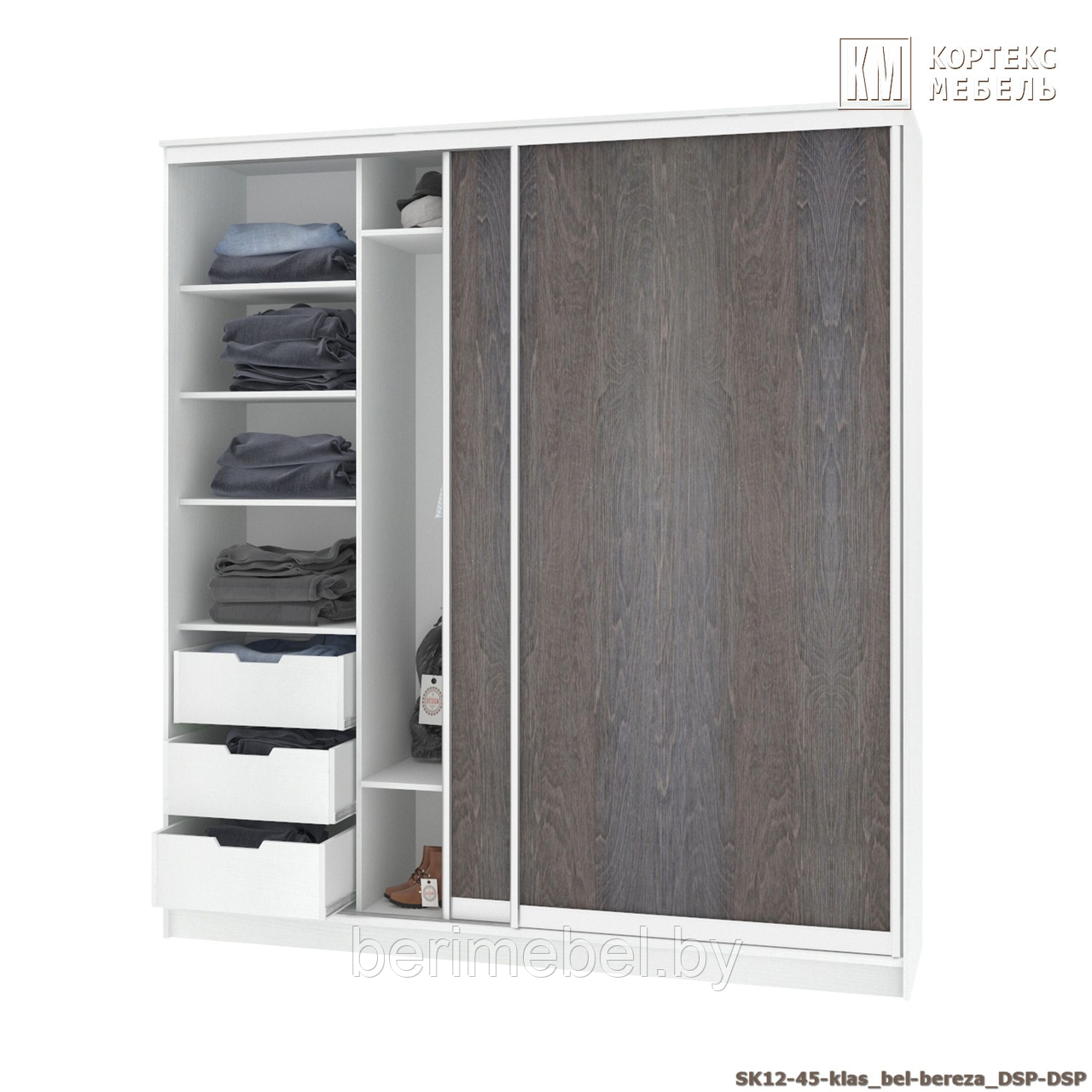 Шкаф-купе Сенатор ШК12-45 (гл.450мм.) классика, ДСП+ДСП, Белый/Берёза КОРТЕКС