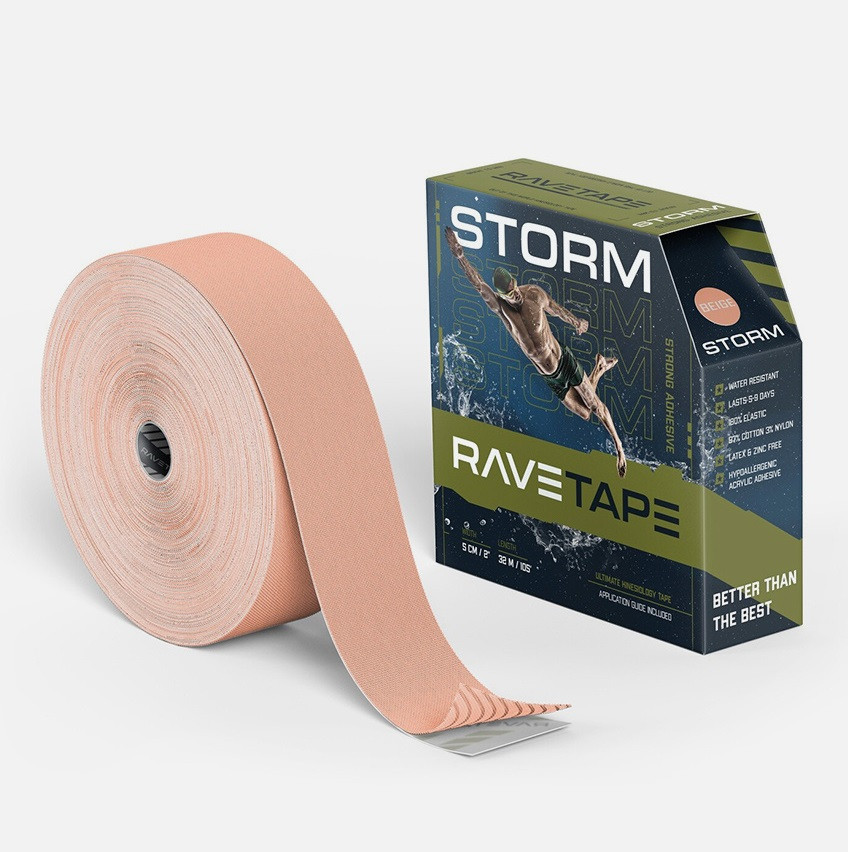 Кинезио тейп Ravetape Storm водостойкий, бежевый, 10см*32м