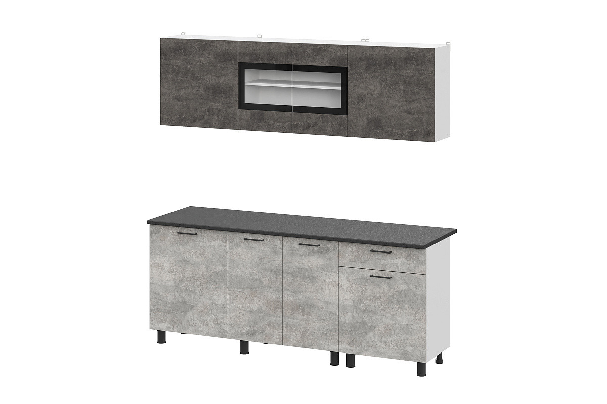 Кухня КГ-9 2.0м Цемент светлый - Цемент темный