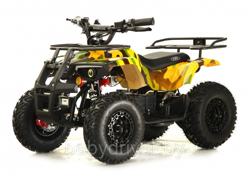 Детский электроквадроцикл RiverToys TIKI LUX (желтый камуфляж) скорость 25 км/ч до 65кг.