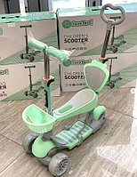 Самокат Scooter 5 в 1 с ПОДНОЖКОЙ и родительской ручкой, широкие колеса 4110