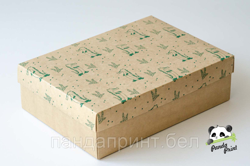 Коробка 350х250х100 Крокодилы на крафте (крафт дно)