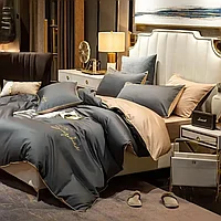Комплект постельного белья Евро MENCY ЖАТКА Серый/бежевый
