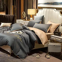 Комплект постельного белья Евро MENCY ЖАТКА Серый/бежевый