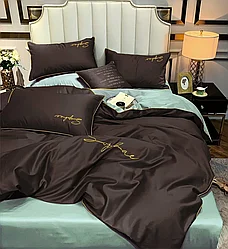 Комплект постельного белья Евро MENCY ЖАТКА Шоколадный/голубой