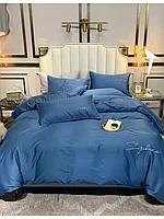 Комплект постельного белья Евро MENCY ЖАТКА Синий / простыня на резинке