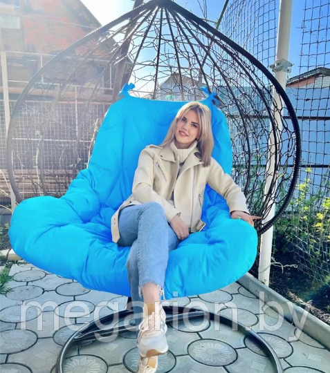 Двойное подвесное кресло Gemini Коричневое, Подушка Голубая
