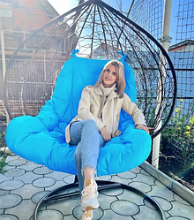 Двойное подвесное кресло Gemini Коричневое, Подушка Голубая
