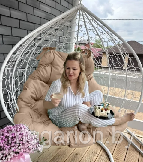 Подвесное кресло Gemini White, бежевая подушка