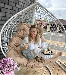 Подвесное кресло Gemini White, бежевая подушка