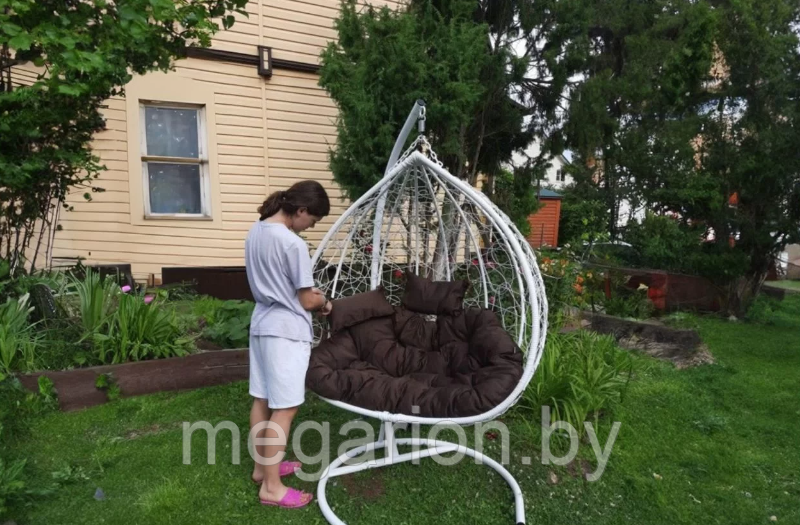 Двойное подвесное кресло Gemini Белое, Подушка Коричневая