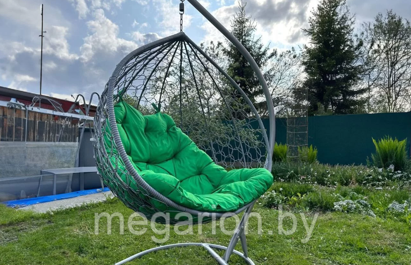 Двойное подвесное кресло Gemini Серое, Подушка Зеленая