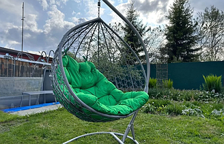 Двойное подвесное кресло Gemini Серое, Подушка Зеленая