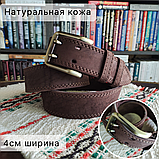 Кожаный ремень 4см Ремарт ТЁРКА коричневый латуневая пряжка, фото 2