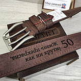 Кожаный ремень 4см Ремарт ТЁРКА коричневый латуневая пряжка, фото 9