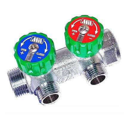 Коллектор регулирующий на 2 выхода 3/4" х 1/2" под плоское уплотнение, Millennium арт. MKRP23412, фото 2