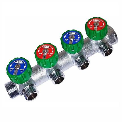 Коллектор регулирующий на 4 выхода 3/4" х 1/2" под плоское уплотнение, Millennium арт. MKRP43412, фото 2