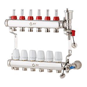 Коллекторная группа для теплого пола на 6 выходов AV Engineering AVE136 арт. AVE13600106