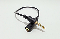 Кабель переходник jack 3.5mm (AUX), папа-мама, короткий, черный
