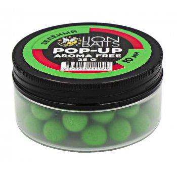 Lion Baits Бойлы плавающие Pop-Up "Aroma Free" (без аромы) зеленый 10 мм