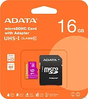 Карта памяти MicroSDHC 16Gb ADATA (W/ADAP.AUSDH16GUICL10A1-RA1), класс 10, SD-адаптер 556921