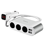 Разветвитель прикуривателя HOCO Z13 (3 вых., 2xUSB выхода 2,1A, Вольтметр, шнур 0,55м.) Серебристый