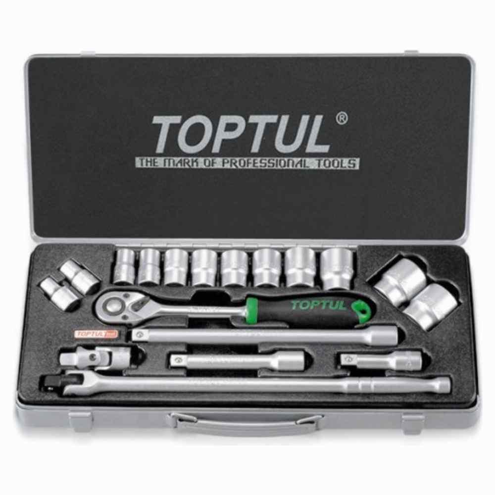 Набор головок 1/2" 10-32 мм 6 граней 18 предметов металлический кейс PROLINE TOPTUL (GCAD1802)