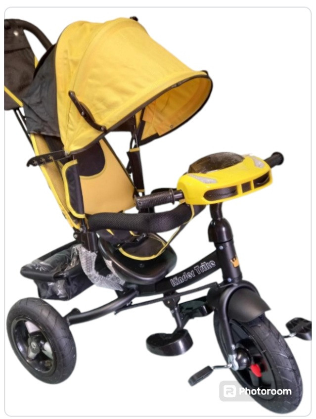 Велосипед детский трехколесный с ручкой управления Kinder Trike Expert жёлтый