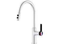 Смеситель для кухни (Lt) D35, серия Rose белый + черный, a-five (Вытягивающийся двухрежимный J-излив