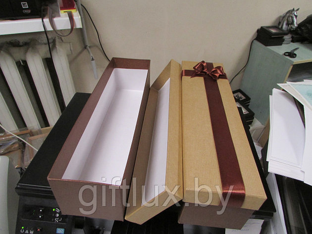 Коробка подарочная с бантом "Однотон" 9*9*33 см (под бутылку) шоколад, фото 2