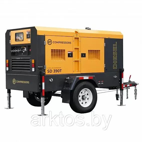 Дизельный винтовой компрессор ET-Compressors ET SD-390T-10 на шасси, 10 атм., 11 м/3мин